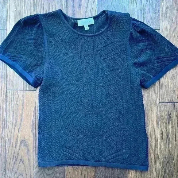 Witchery Women’s Navy Blue Garden Girl Preppy Prep Sheer Puff Sleeve Top Small - Picture 4 of 14